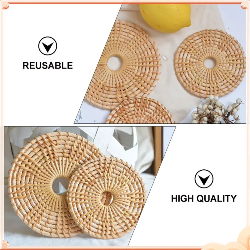 

8pcs Rattan Woven Placemats Heat Resistant Reusable Eco-Friendly Cup Mats Table Protectors for Home Hotel Insulation