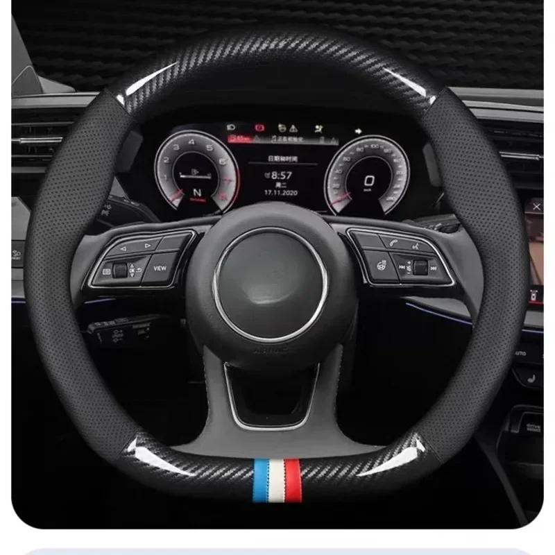 For Jaguar Stylish Steering Wheel Cover, O+D Shape, Nappa Leather, Anti-Slip Anti-Scratch, Universal 38cm Car Accessory