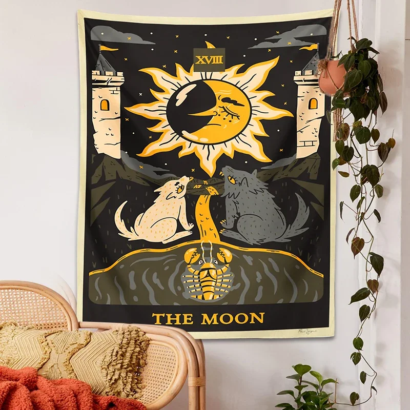 Tarot the moon Tapestry Wall Hanging Home Decor Astrology Divination Bedspread Beach Mat Boho Decor Witchcraft Tapestry sheets