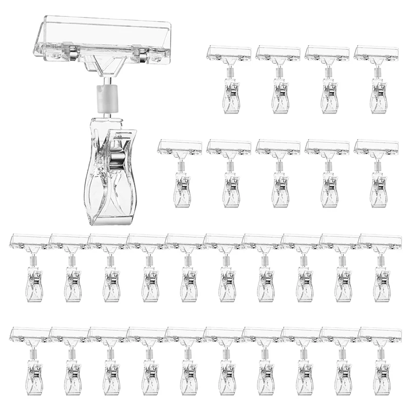 30PCS Clear Sign Clips for Display, Sign Holder Clips for Retail, Plastic Price Sign Clamps Label Tag Acrylic Clips-A69M