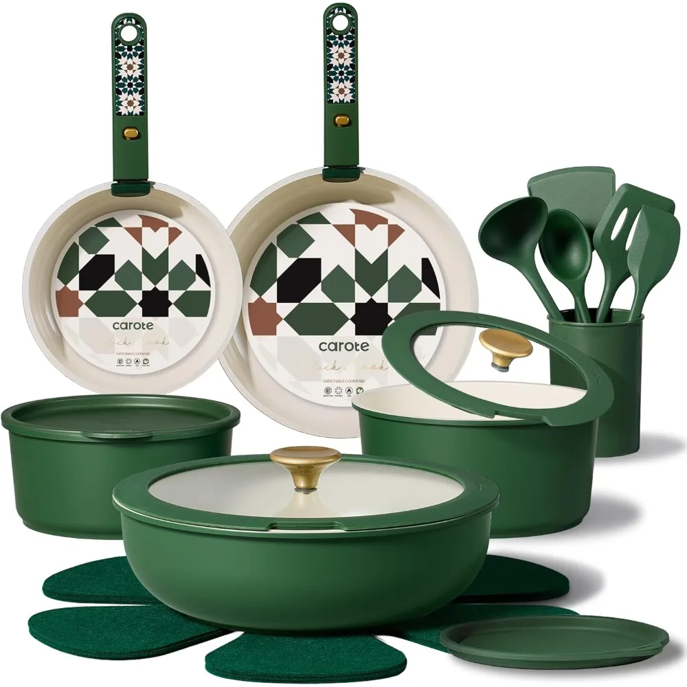 

Набор керамической посуды из 21 предмета с антипригарным покрытием, со съемными ручками, для индукционных плит, духовок и посудомоечных машин, без ПФАС, доставка по США