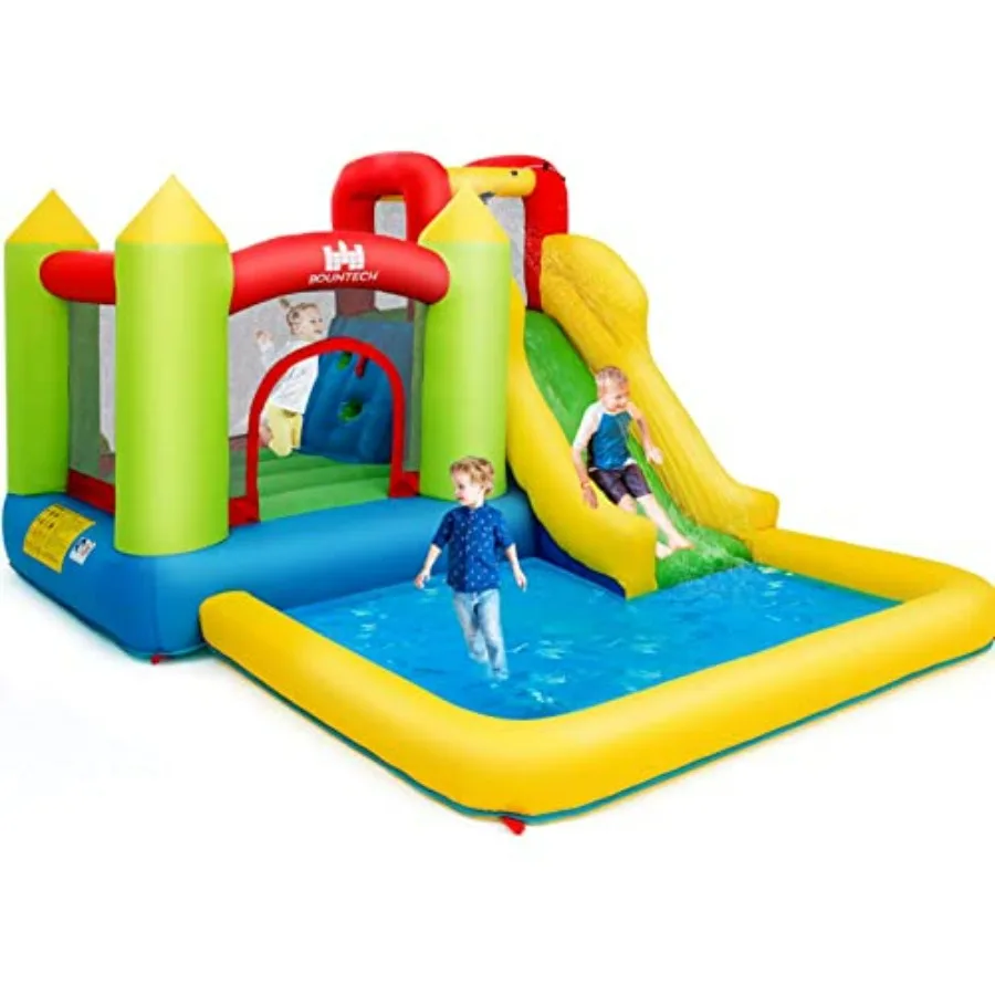 

Backyard party inflatable water slide for kids, PVC material, blue and yellow, wet/dry dual-use with splash pool and bounce hou