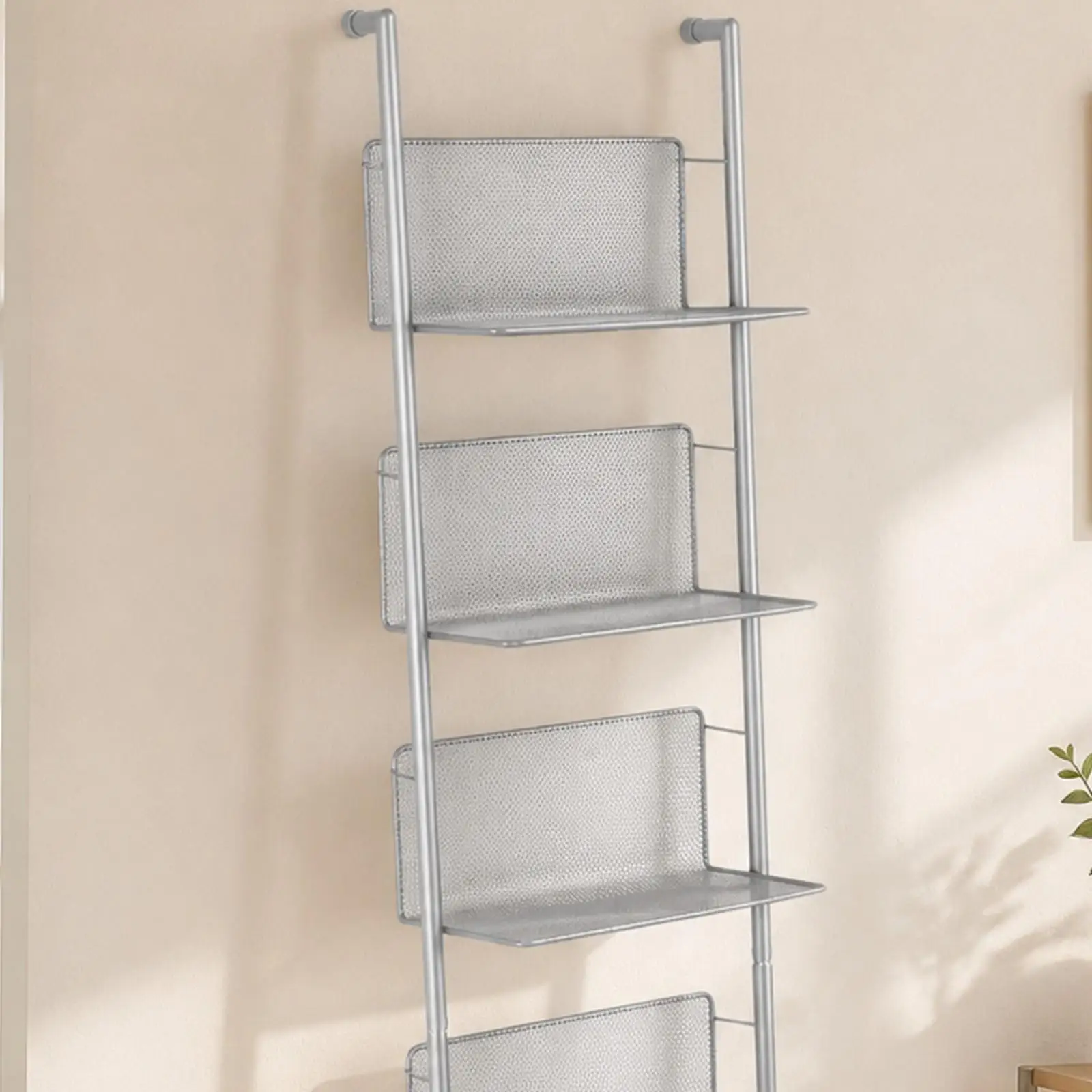 Space Saving Metal Magazine Shelf Bookcase Display Rack with Mesh Panels for Living Room and Study Room