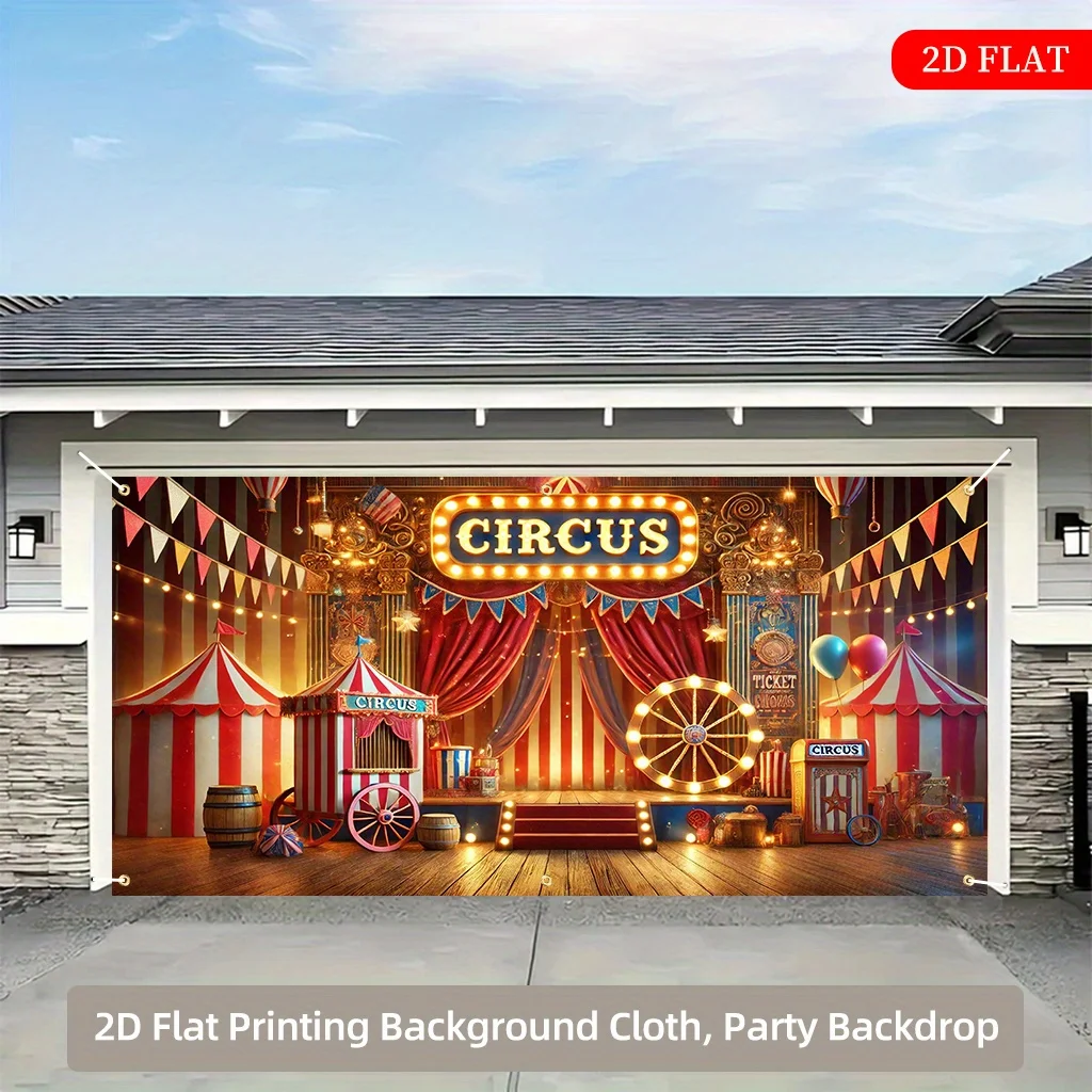 2D flach, 1 Stück Zirkusbühnenhintergrund – 7 Polyester-Partydekorationen, lebendiges Zirkusthema