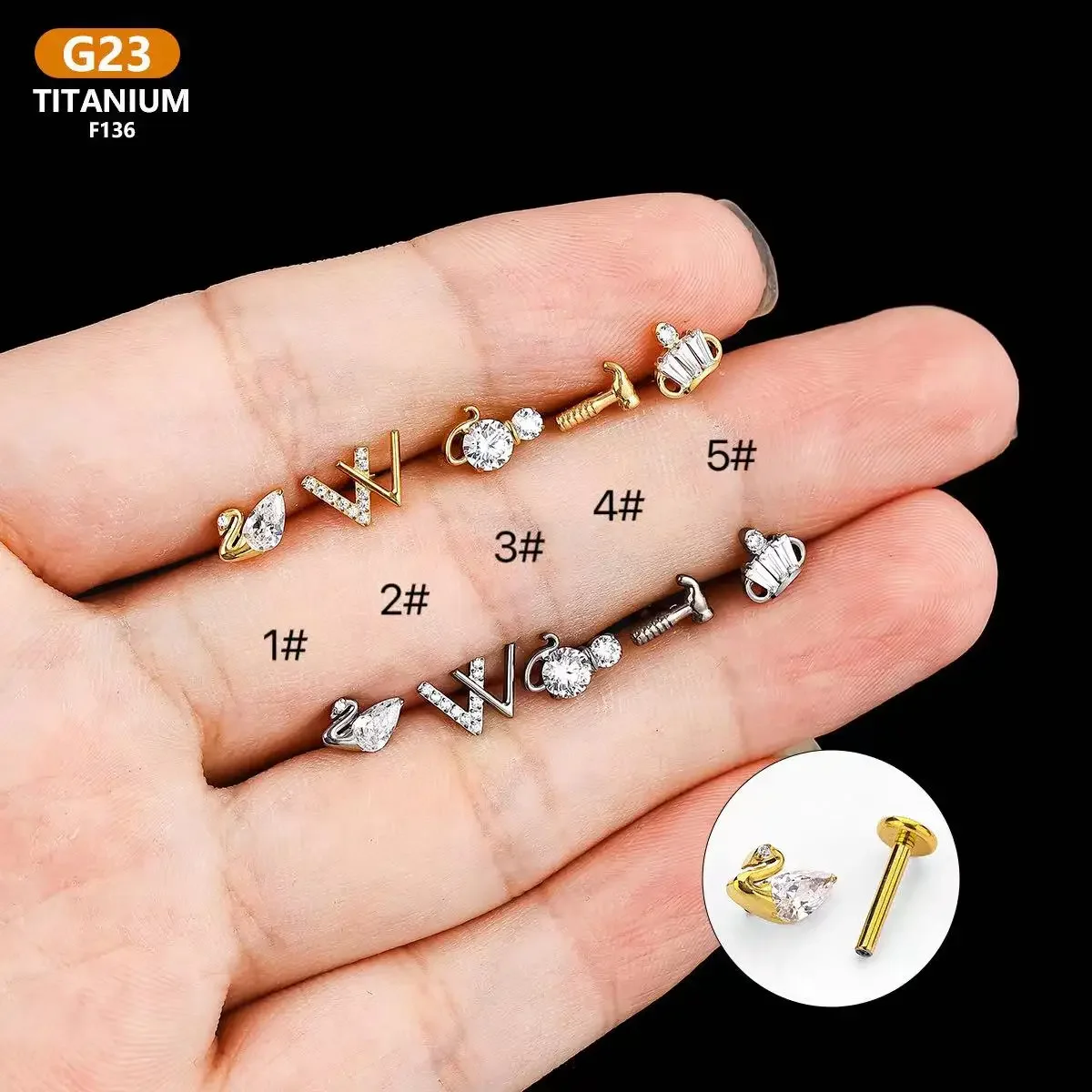 1PC Wholesale F136 G23 Titanium Body Piercing Jewelry 3 Balls Top Internally Thread Push Pin Labret Stud Earring Lip Ring