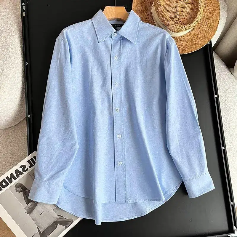 

High Quality Women Fashion Loose Single-Breasted Oxford Shirt Female Solid Causal Long Sleeve Commuting Blouse Tops