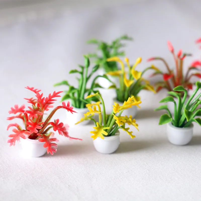 Dollhouse Mini Green Leaf Plant Potting Model Landscape Flowerpot Fairy Garden Ornaments Home Decoration Accessories Toys Gift