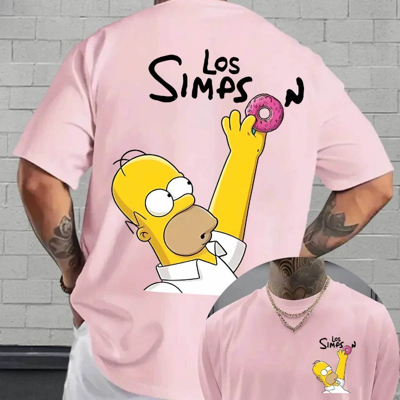 Summer Simpsons Pattern Casual Short-sleeved T-shirt, Printed Cartoon Houmo Donut Loose Round-neck Short-sleeved Top
