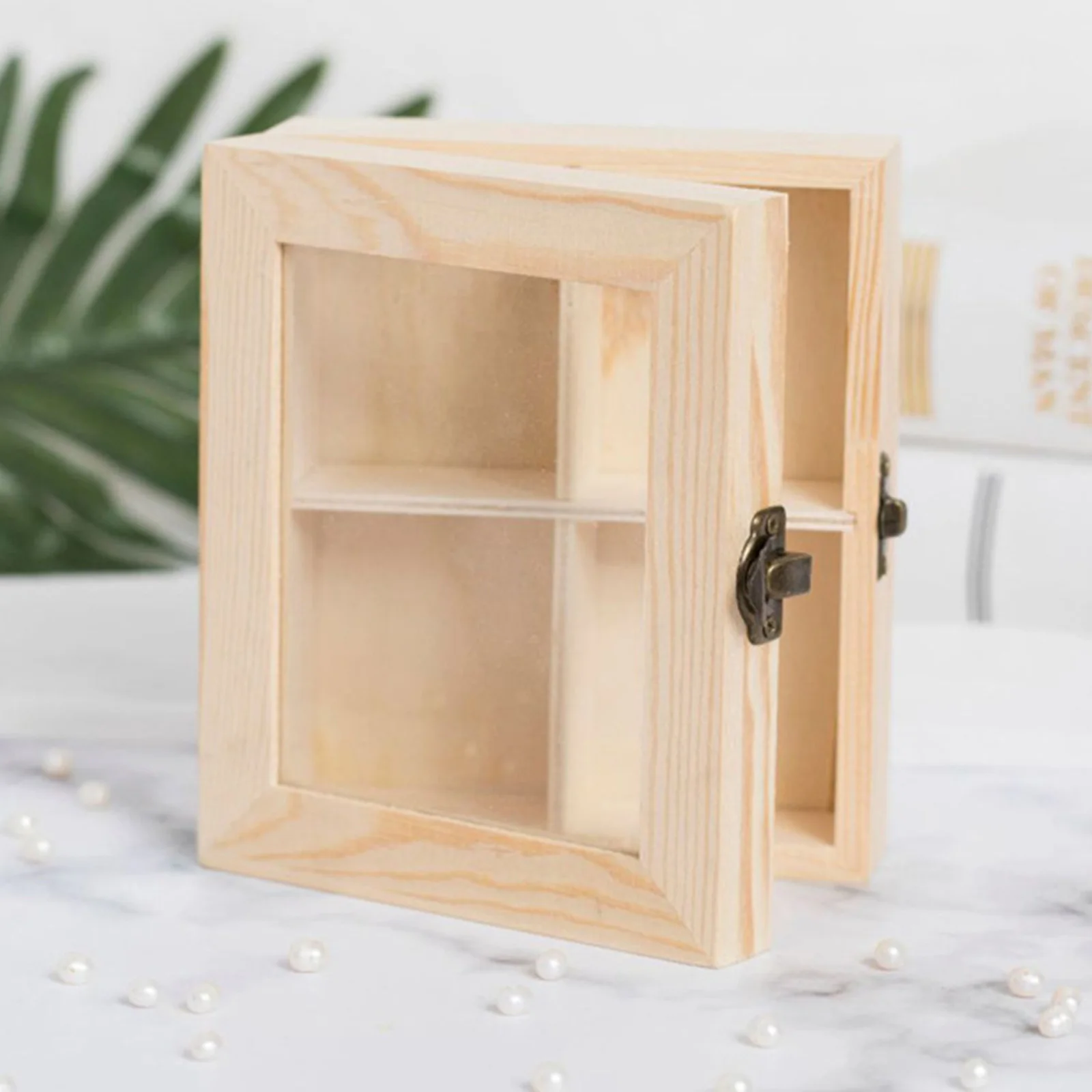 Coffee Storage Box Organizer Wooden Tea Box with 4/6/8-Compartment and Glass Window Tea Coffee Display Case Tea Bag Chest