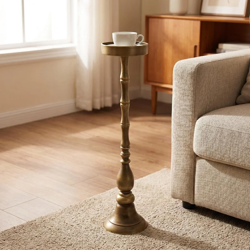 American retro copper metal small round table, living room sofa floor edge few shelves