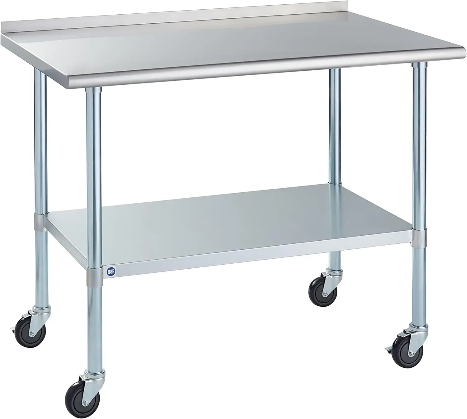 ROCKPOINT Stainless Steel Table for Prep & Work with Backsplash and Caster 48x30 Inches