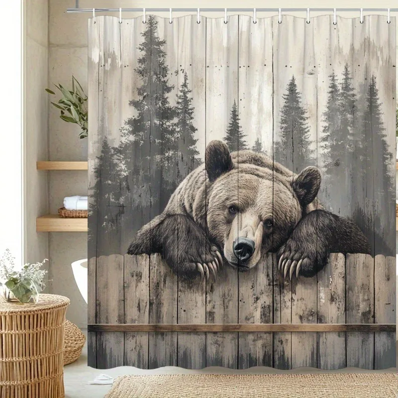 

Занавеска для душа с лесным бурым медведем, моющаяся грязеотталкивающая насадка для душа, водонепроницаемая полиэстеровая занавеска для ванны для домашнего декора