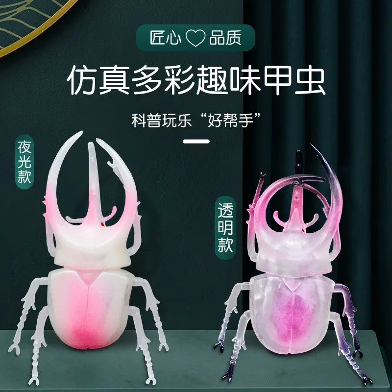 6Pcs Beetle Model Glow in the Dark Insect One horned Immortal Insect Colorful Beetle Simulation Model Children's CognitionToy