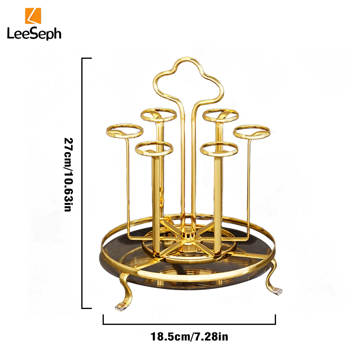 Leeseph Rotating Cup Drying Rack, Mug Draining Organizer with Removable Drain Tray, for Kitchen, Counter, Restaurant, Office