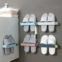 Bathroom Slippers Storage Rack Self Adhesive Punch-free Wall-towel Mounted with Hook Space-saving Toilet Wall Door Home Shelf