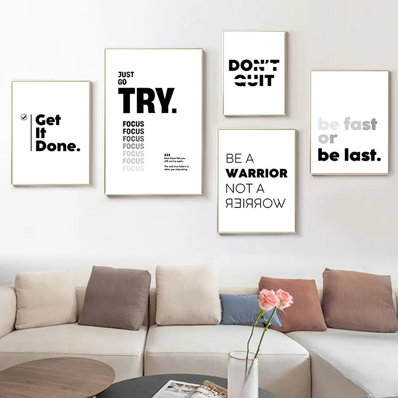 Minimalist Motivational Quotes Canvas Art Poster Prints Modern Black White Wall Decorative Picture for Home and Office