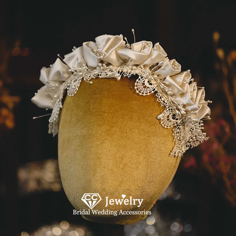 CC Flower Hairbands Wedding Accessories Women Hairwear Bridal Dress Engagement Hair Ornaments Satin Elegant Headbands Gift AN423