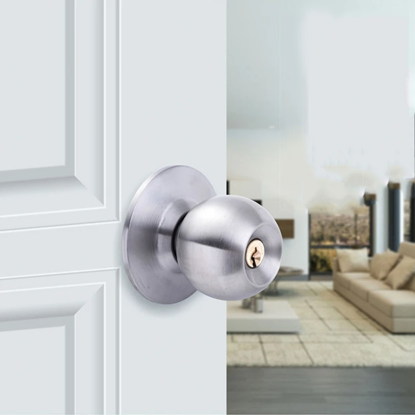 Stainless Ball Door Lock Door Handle Knob Stainless Steel Living Room Lock Hardware with Three Keys Round Shape Locking Gear