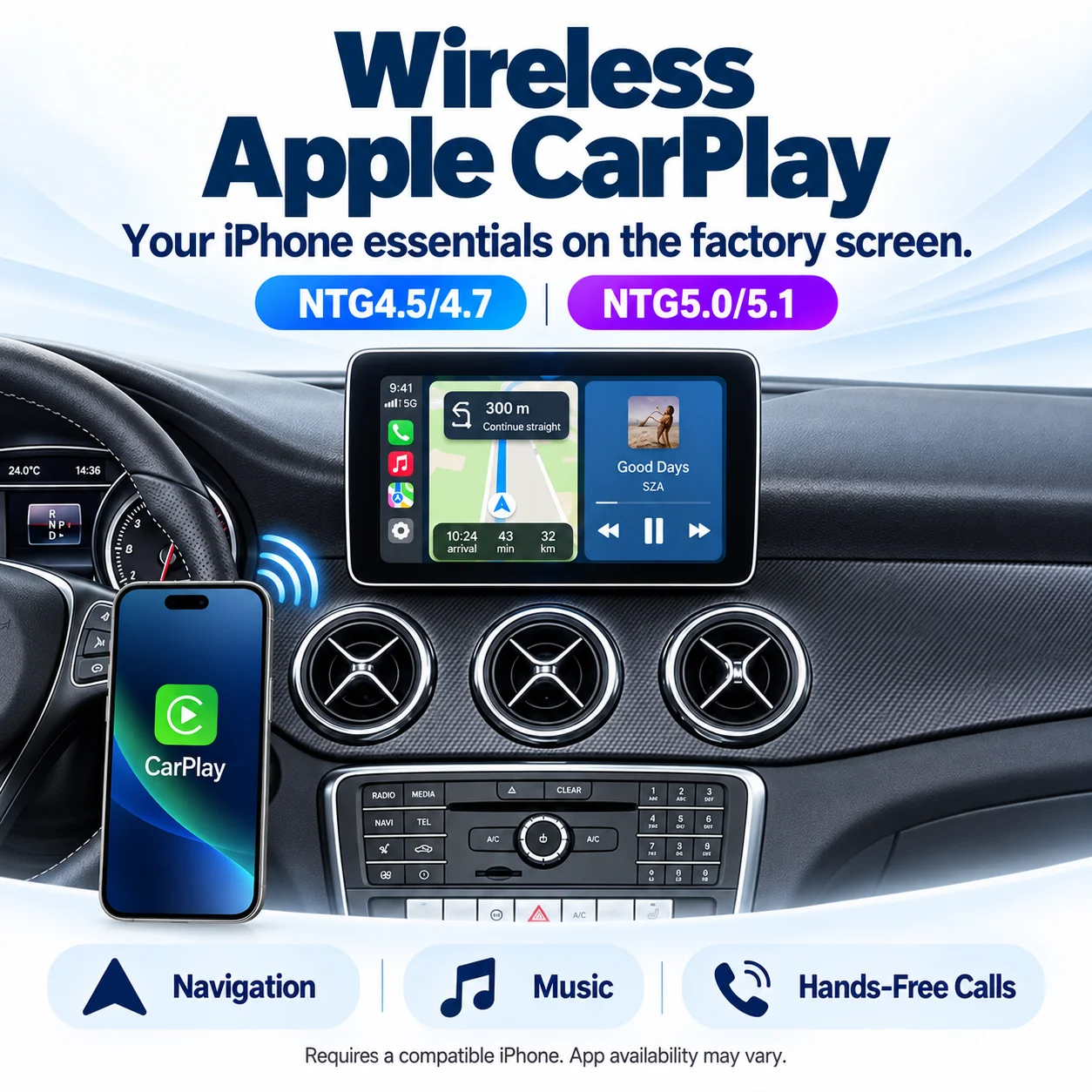 Box Decoder Retrofit Wireless CarPlay Android Auto AUTOTOP per Mercedes Benz C W205 E W212 A W176 GLC X253 CLA C117 GLA X156 GLE W166 CLS C218 NTG4.5 NTG4.7 NTG5.0 NTG5.1 Aggiornamento Schermo
