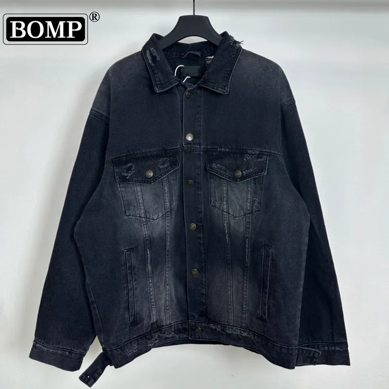 [BOMP] High Definition Version Autumn/winter New Erosion Damage Done Old Lightning Denim Jacket, Unisex Jacket Top