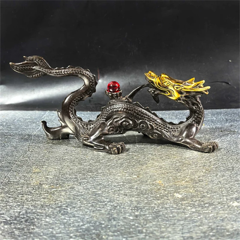 Gilded Copper Dragon Pearl Feng Shui Home Decor Wealth & Prosperity Symbol Display Ornament for Success