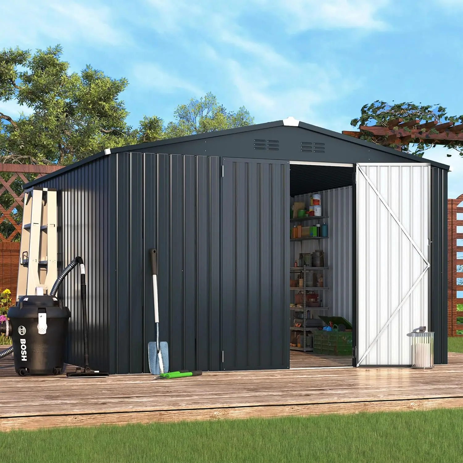 

Shed 10'x10' Storage Shed, Large Metal Storage Sheds & Outdoor Clearance, Steel Backyard Shed with Lockable Doors, Utility