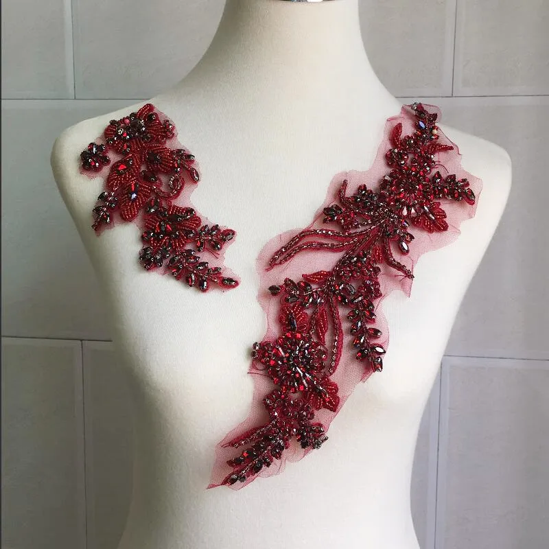 Hand genähte Glas bohrer Spiegel Blumen funkelnde Strass Mäntel Taillen bänder Schultern Hochzeits kleid DIY Patch. rs24392 – Detail 6