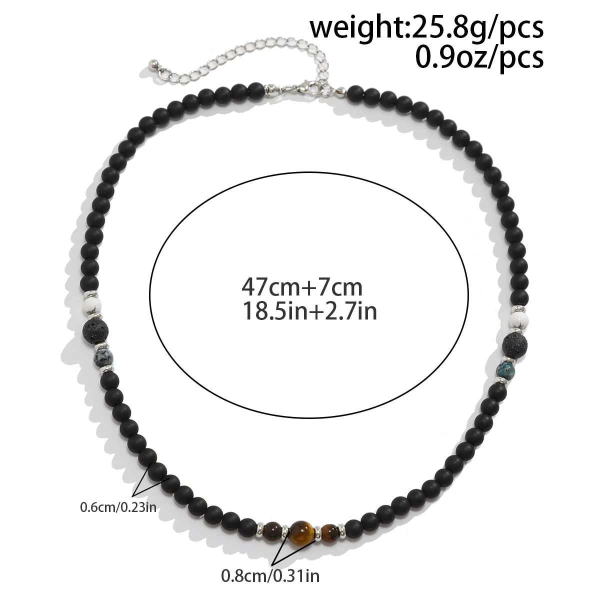 Retro Naturstein-Perlenkette Einfache Hip-Hop-Herrenkette Modischer Bohemian-Schmuck Modeaccessoires Geschenke – Detail 6