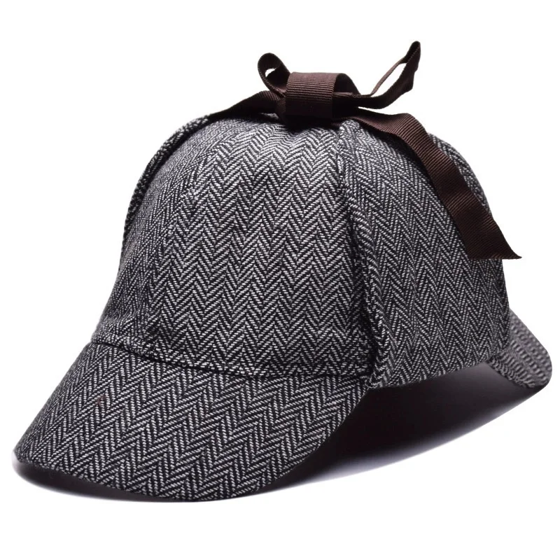 Detective Checkered Double-Brim Vintage Deer Stalker Hat - Detective Cap for Autumn/Winter, Versatile Warmth with Ear Flaps