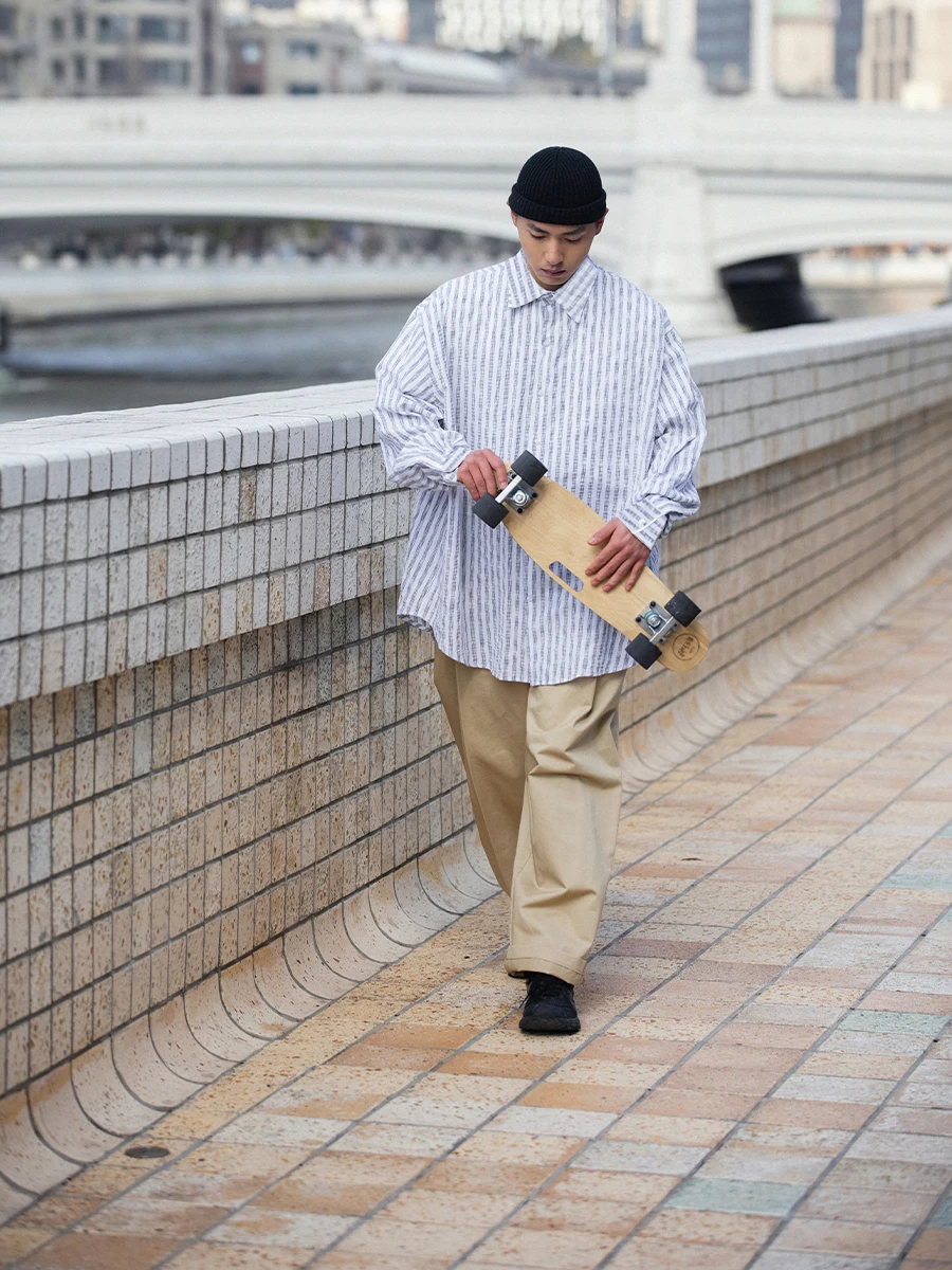 

Noears Japanese Sle Loose Fit Casual Striped irt Men's Commute Large Size Couple's Faion Breathable Cotton Polyester Bl...