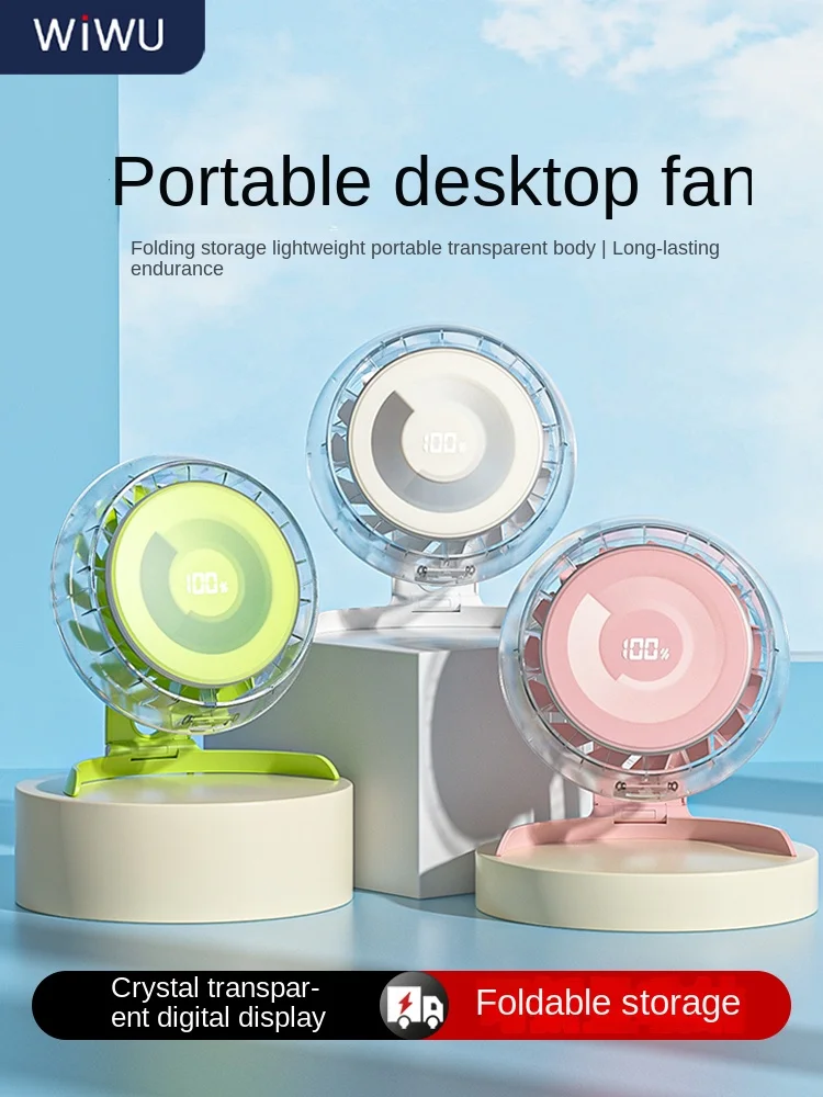 Mini Desktop Ventilador Dobrável, Carregamento USB, Transparente, Mudo Digital, Escritório, Ao ar livre, Portátil, Artefato de Refrigeração