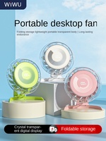 Folding small fan transparent digital mute office outdoor small portable mini desktop fan usb charging cooling artifact