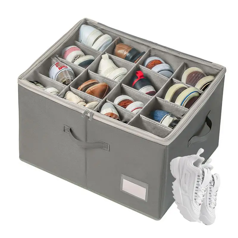 16 Pair Shoe Storage Organizer Storage Cabinet with Adjustable Dividers space saving Shoe Rack Storage box with Handles