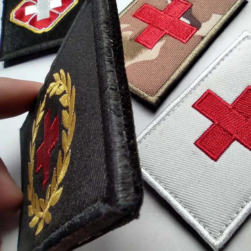 Red Cross Applique Badges Embroidery Tactical Hook and Loop Patch,First Aid MED Medic Rescue Military on Backpack,Armband