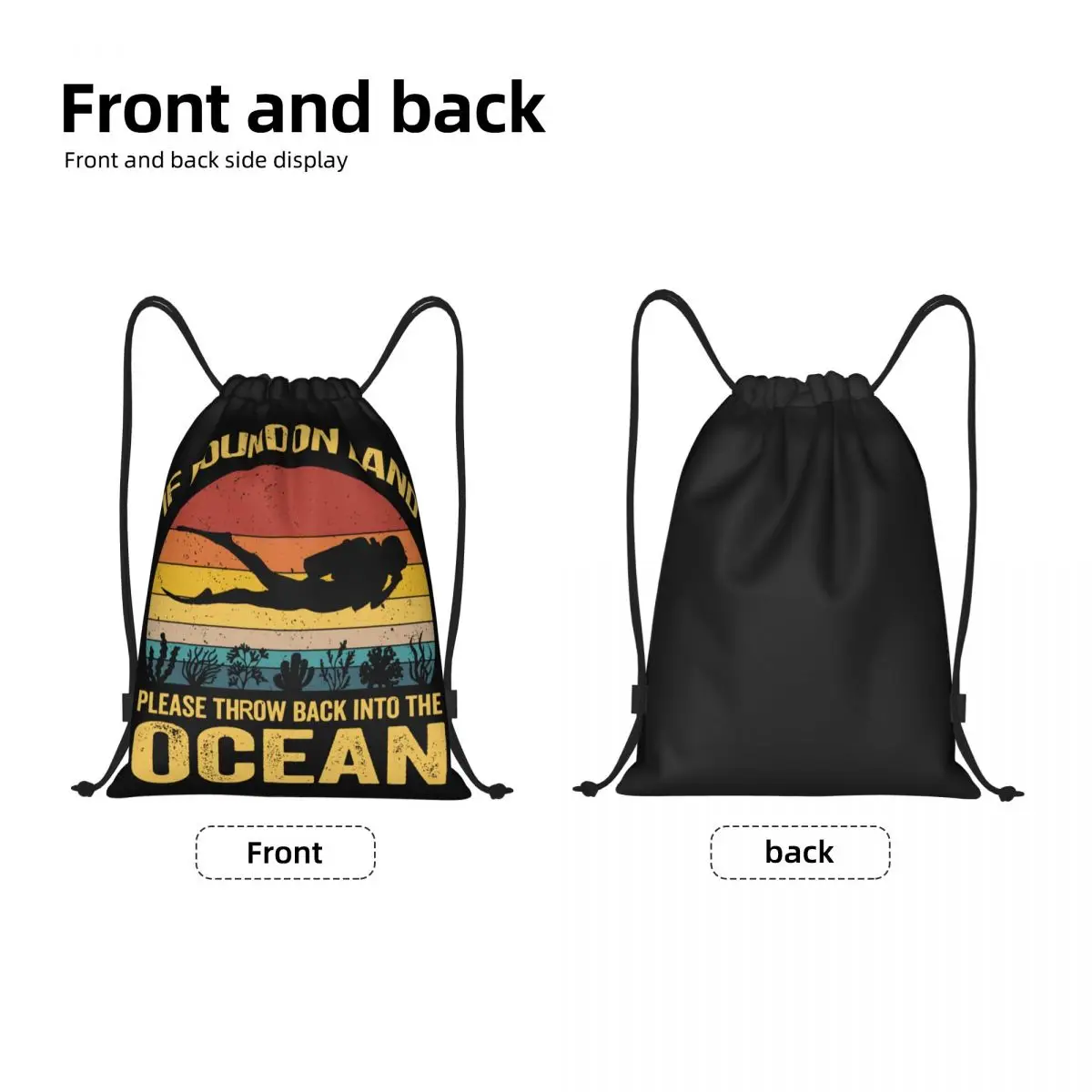 Custom Vintage If Found On Land Throw Back Ocean Drawstring Bag Men Women Lightweight Scuba Diving Sports Gym Storage Backpack