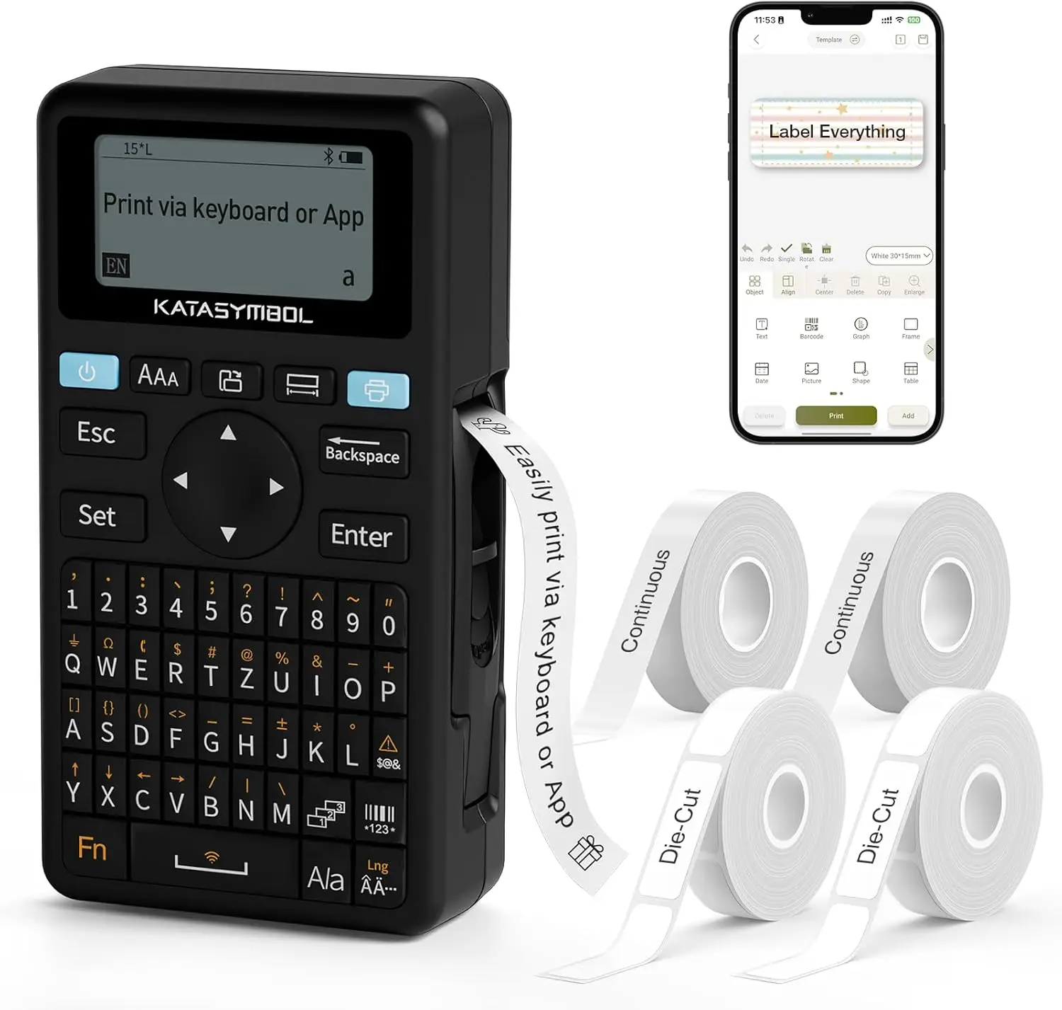 

Машина для печати этикеток Bluetooth с 4 лентами, поддержкой клавиатуры и приложения, более 30 шрифтов и более 660 иконок, перезаряжаемый бесчернильный этикетировщик