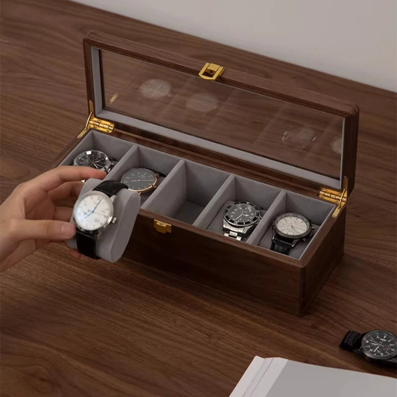 

Деревянная шкатулка для часов с несколькими отделениями, пылезащитный футляр для механических часов, органайзер для мужских украшений для спальни, туалетного столика, офиса