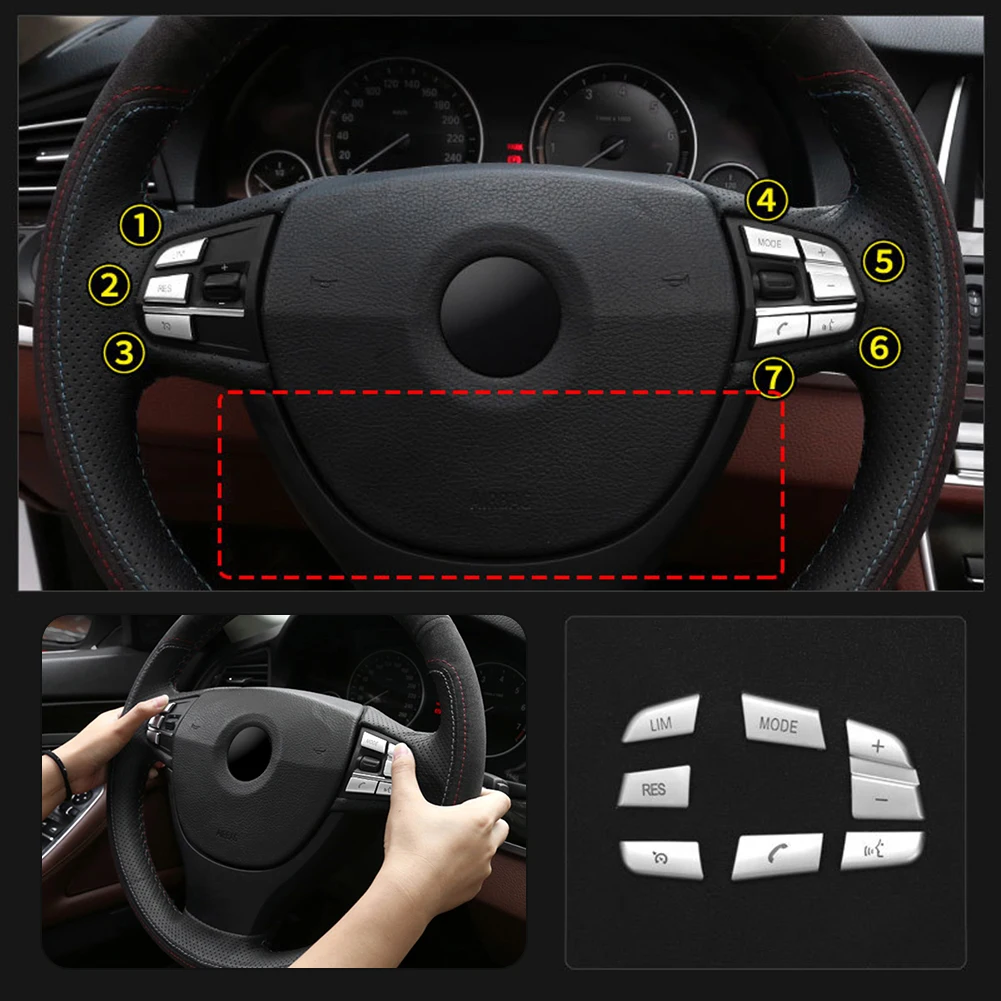 Chrome Steering Wheel Button Cover Trims Fits For BMW 5 6 7 GT F01 F02 F06 F07 F10 F12 Automobiles Interior Accessories