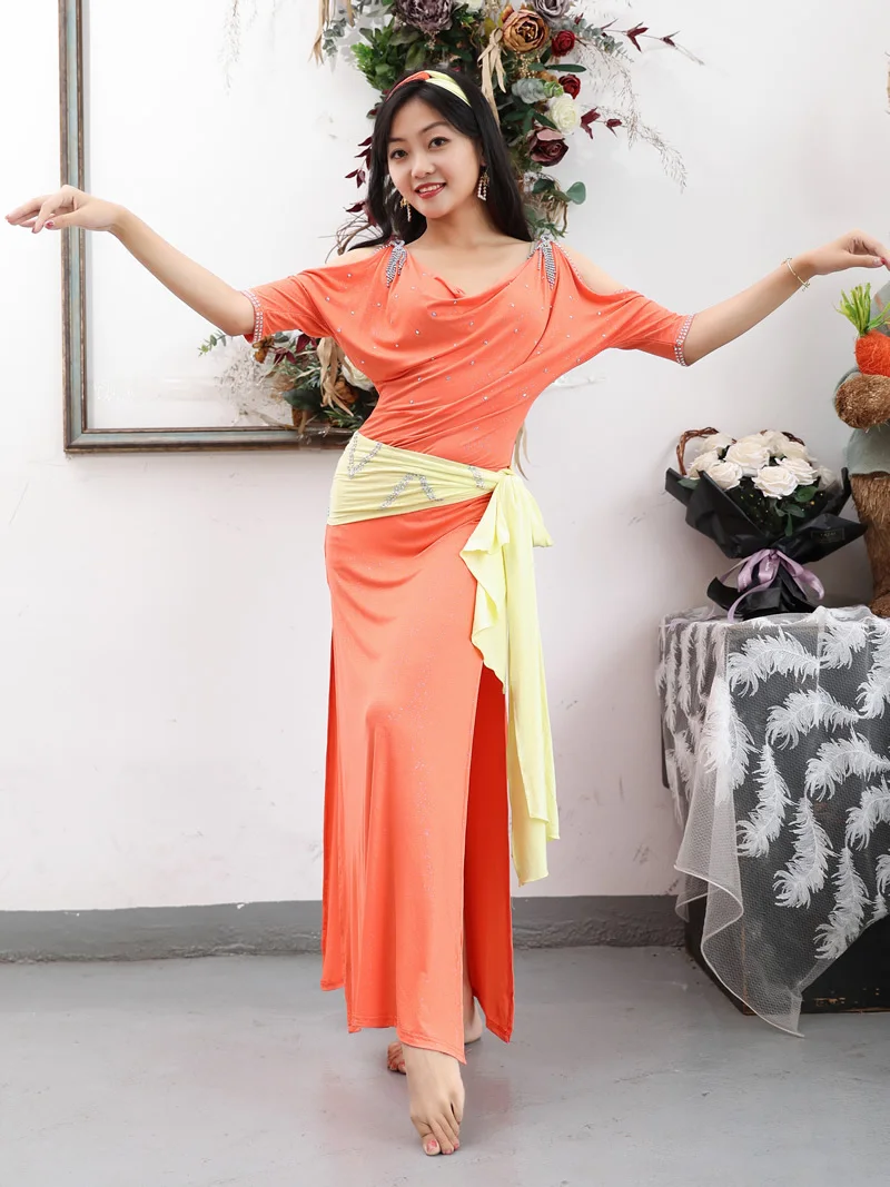 Dancer Belly Dance 2024 New Practice Clothing Modal Long Dress Baladi Folk Color Clash Robe Shaabi