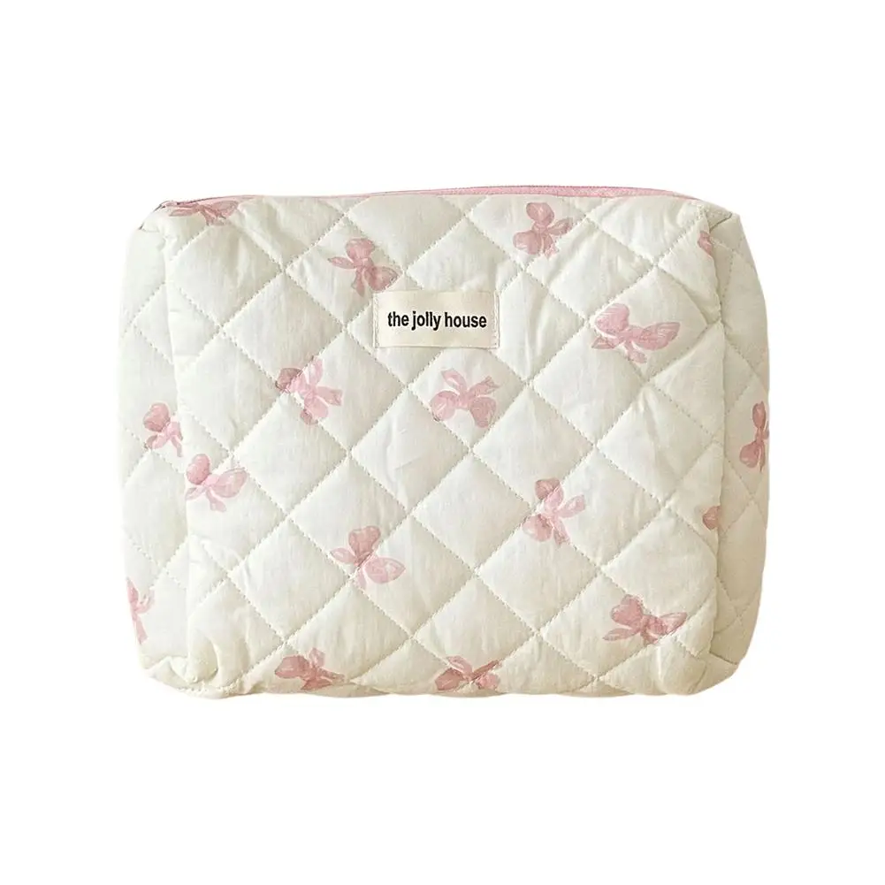 Pink Bowknot Quilting Women Cosmetic Bag Portable Zipper Makeup Bag Travel Organizer Female Handbag Toiletry Bag For Girls I7y8