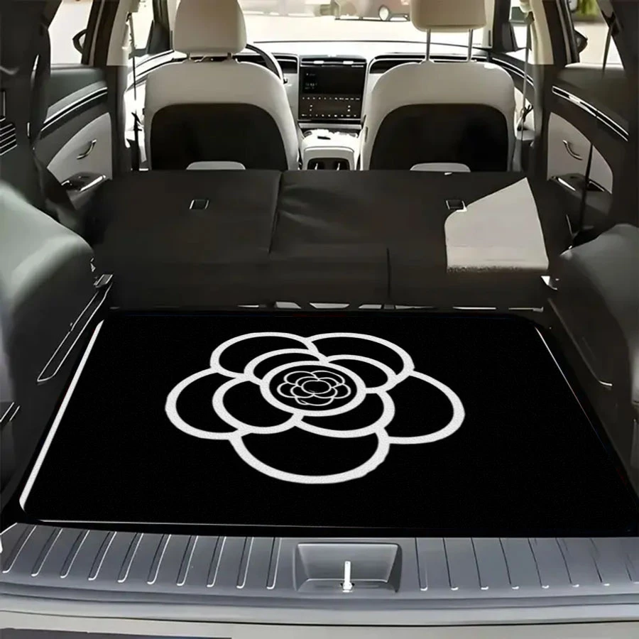 VIKAMA White Camellia Trunk Mat Stain Resistant Non Slip Universal Boot Liner Floral Car Interior