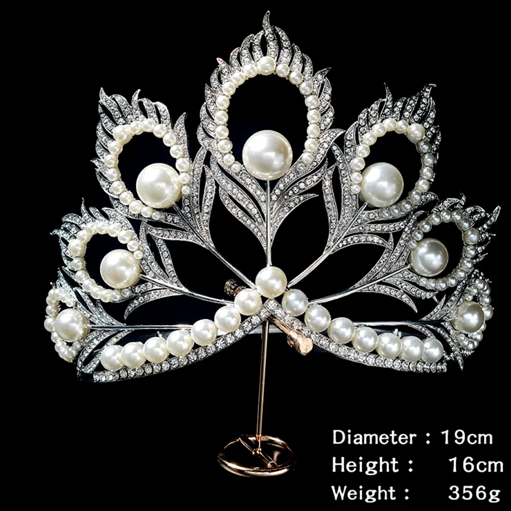 Levery Design Big Size Adjustable White Pearls Rhinestone Miss Universe Mikimoto crown replica Hair Accessories