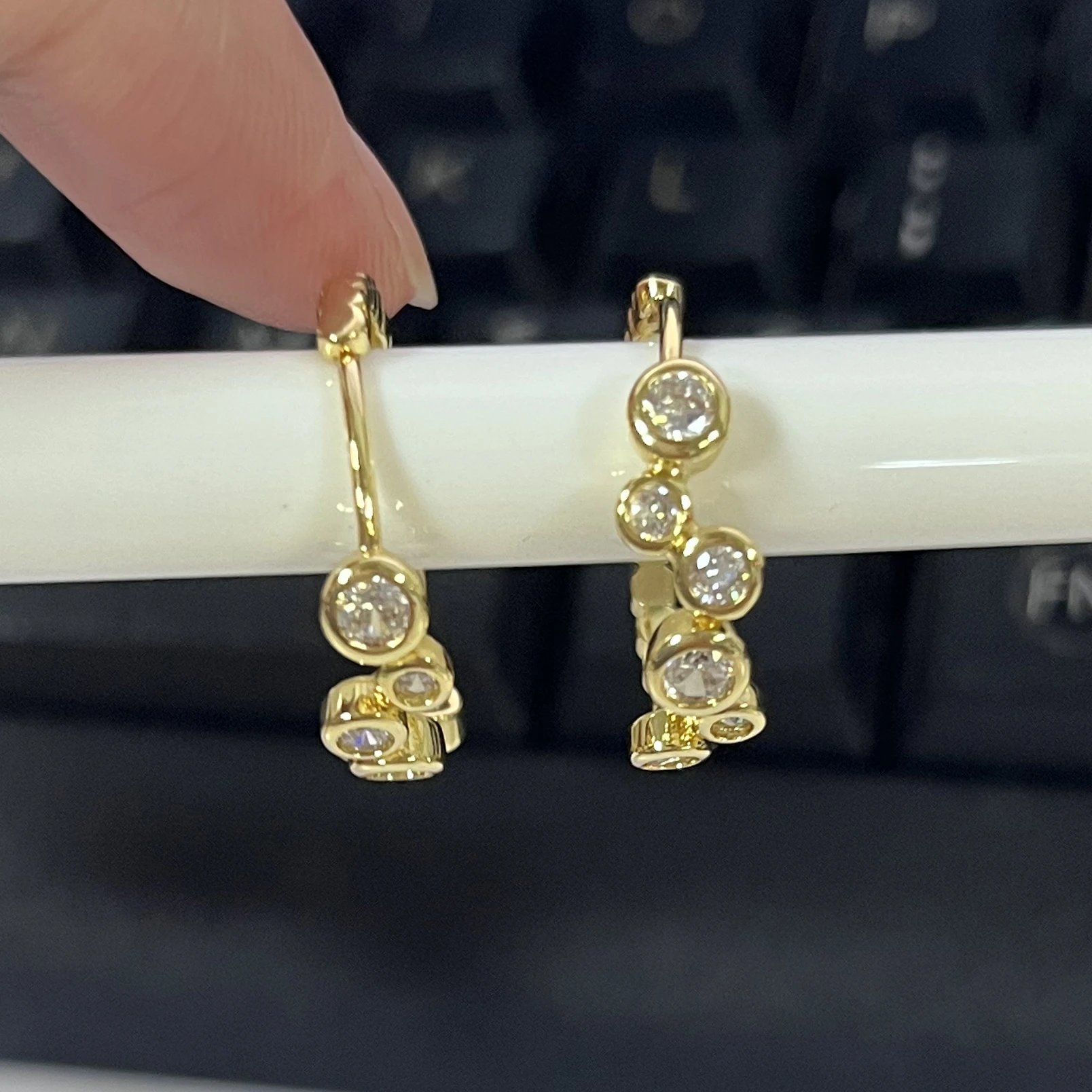 14K Gold Moissanite Sweet Bubble Hoop Earrings for Women Lab Created Diamond Hoop Earrings Wedding Jewelry Gifts - view 4