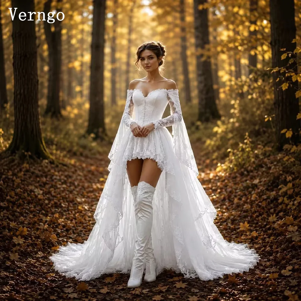 Verngo Luxury BohoLace lvory Wedding Dress Off The Shoulder Mermaid Sequined Bridal Gowns Women Elegant Bride Dresses Customized