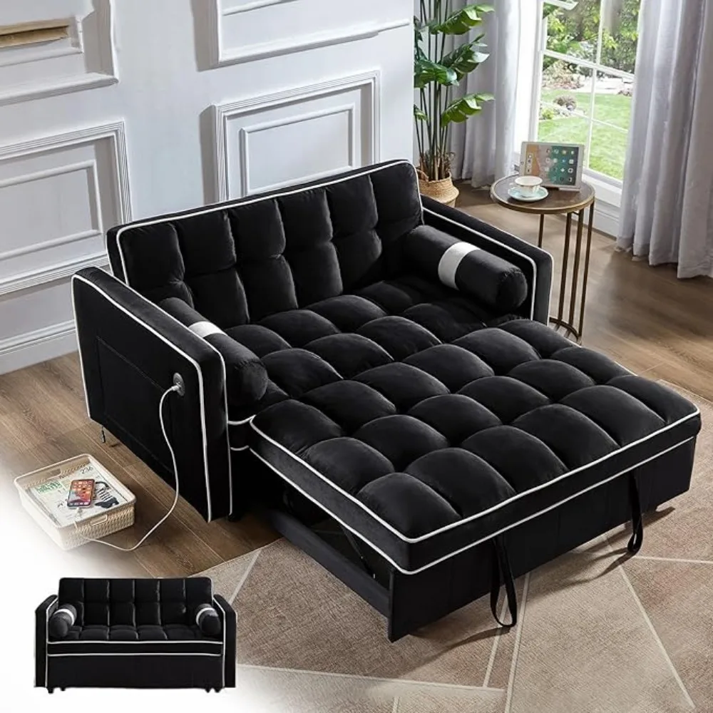 3 in 1 Pull Out Convertible Sofa Bed with USB Ports - 55