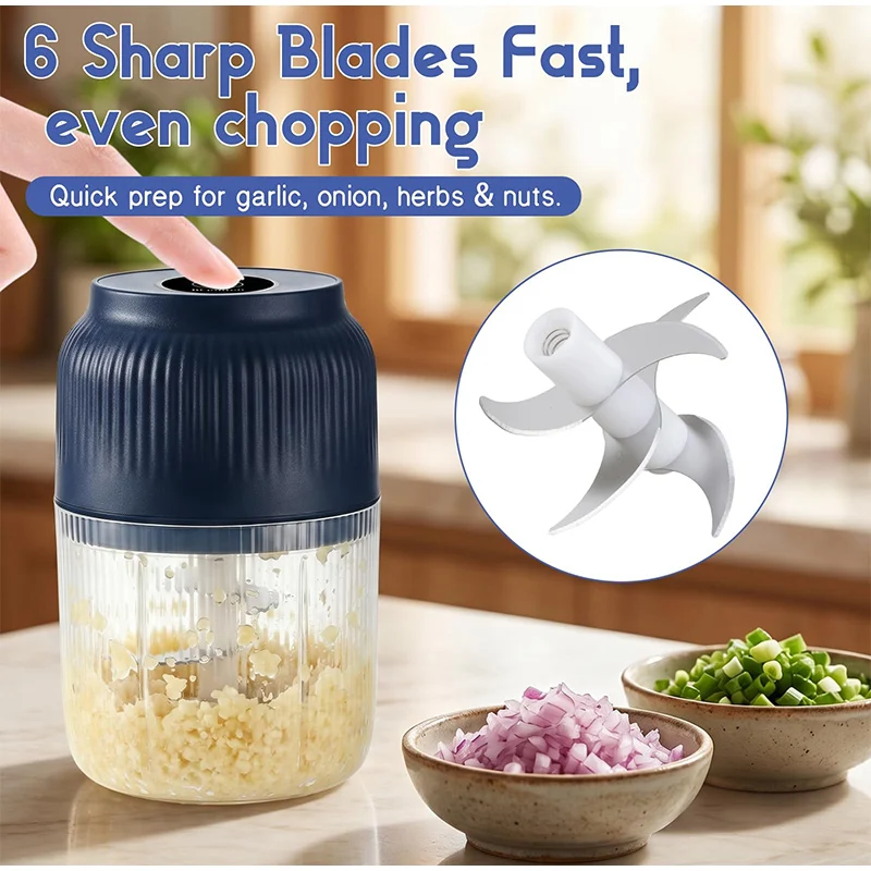 2026 New Cordless Mini Food Chopper with 6 Blades Electric Meat Grinder Vegetable Puree Maker USB Rechargeable Mini Kitchen Tool