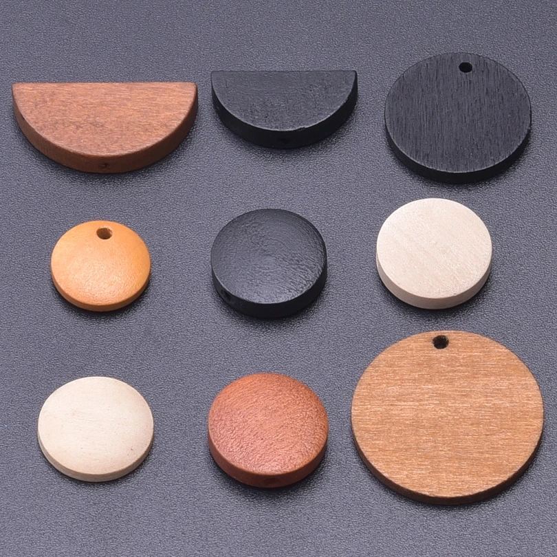 50 unids/lote de astillas de madera semicirculares naturales geométricas sin terminar, cuentas para pendientes, collares, decoración, accesorios de
