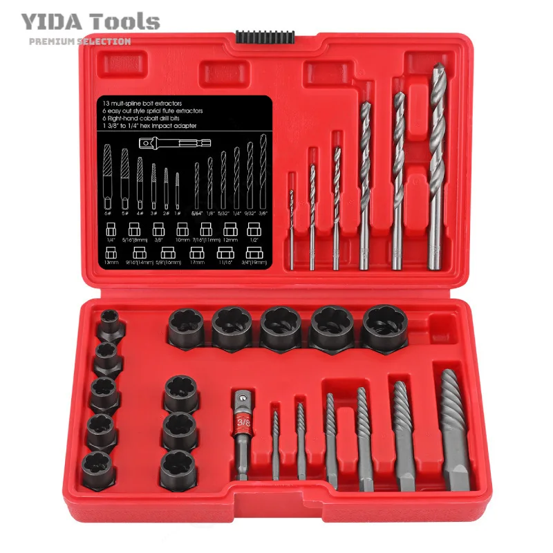 YIDA 26-Piece Remover Set Nut Damaged Incomplete Screw Nut Remover Broken Wire Remover Tool Cross-border