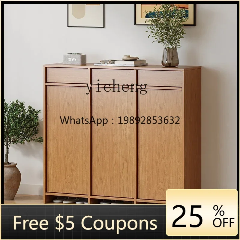 

A1 Solid Wood Shoe Cabinet Black Walnut Household Large Capacity Entrance Storage Cabinet