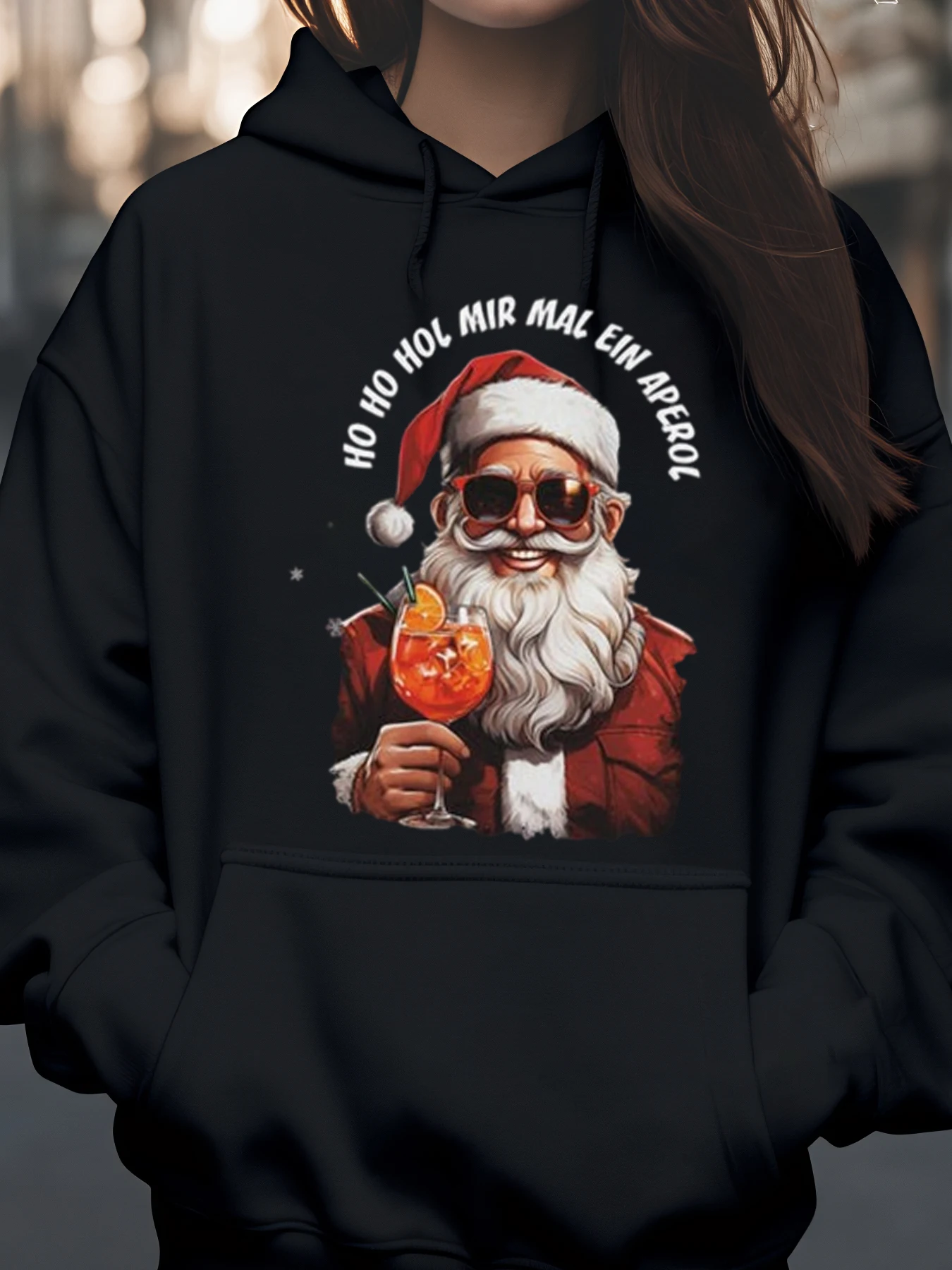 

Санта-держащий коктейльный Ho Ho Ho Рождественская толстовка с немецким текстом, повседневная одежда унисекс